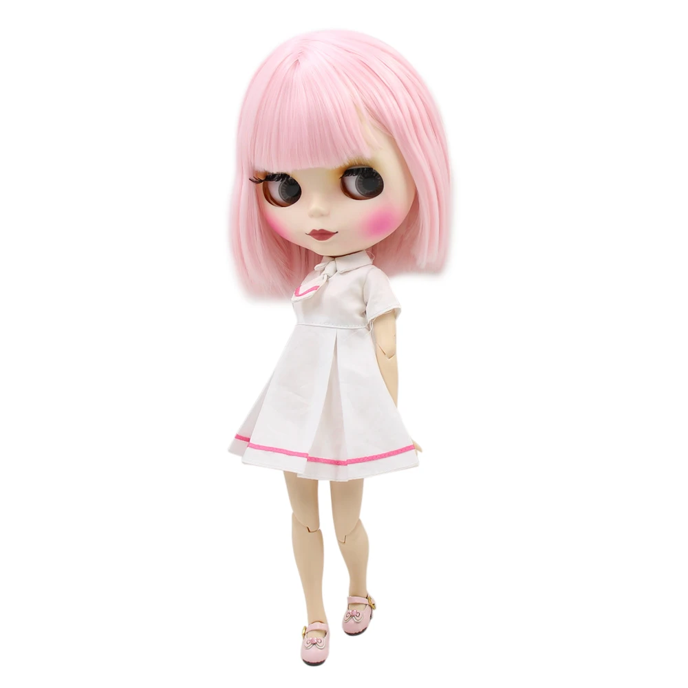 

blyth doll joint body factory BJD doll 2352 Cute pink supple short hair for girl present DIY white skin frosted face