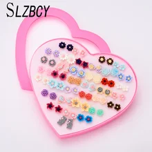 Милая смола цветок маленькие серьги-гвоздики наборы для женщин девочек Детский Рождественский подарок красочные серьги в виде фруктов модные ювелирные изделия 36 пар