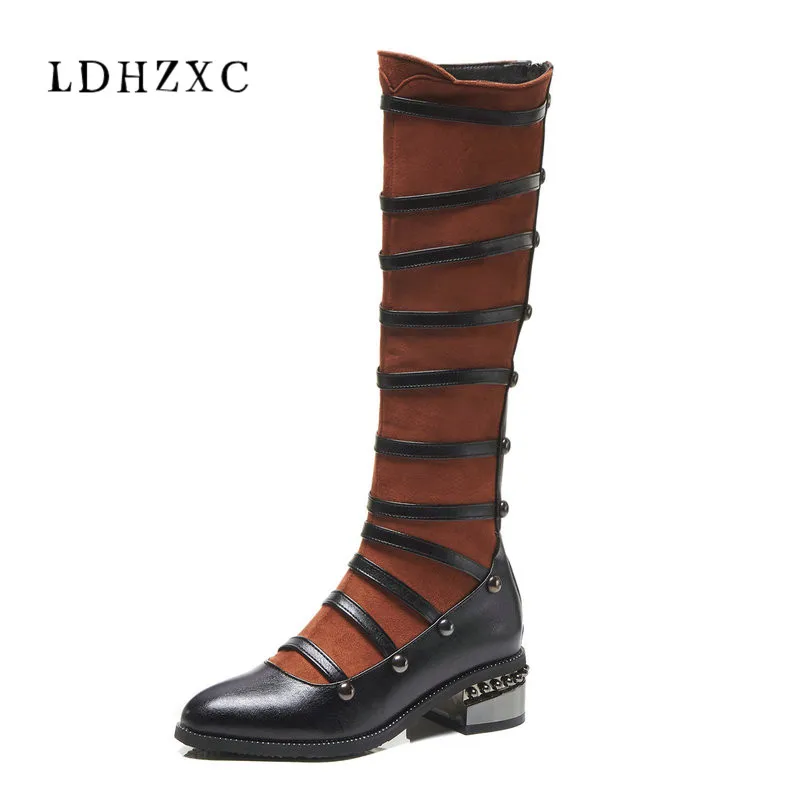 

LDHZXC New fashion knee high boots zipper sexy square heels comfortable high quality autumn women boots black