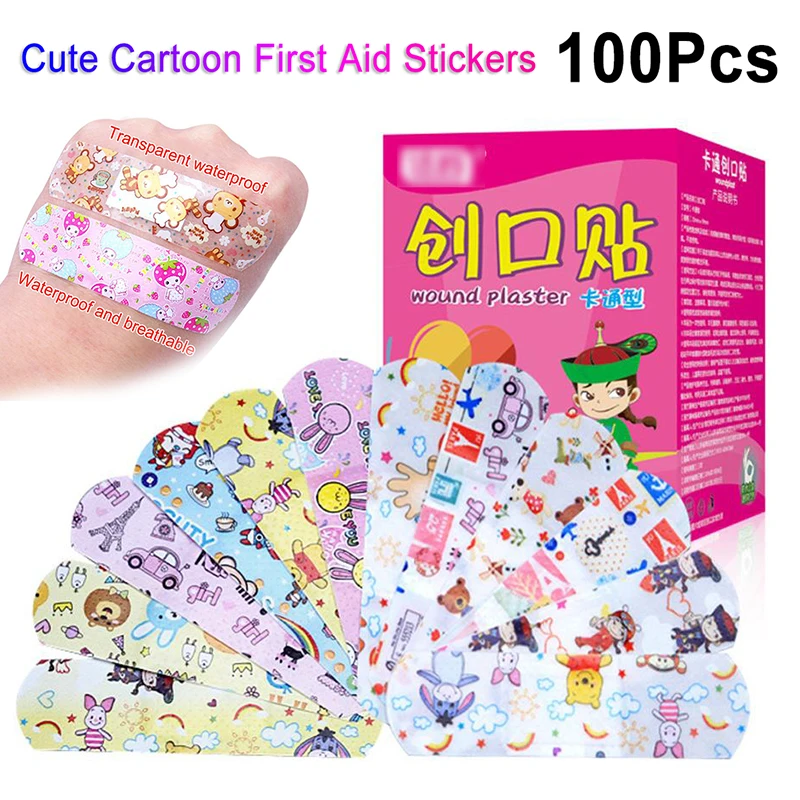 

100Pcs Cute Cartoon Band Aid Waterproof Breathable Hemostasis Adhesive Bandages Security First Aid Stickers For Kids Children