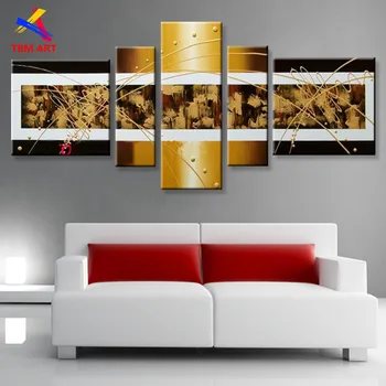 

TBM ART Golden Color Hand painted Modern Abstract Oil Painting on Canvas Wall Art Gift for Living Room Decoration No Frame ,Z073