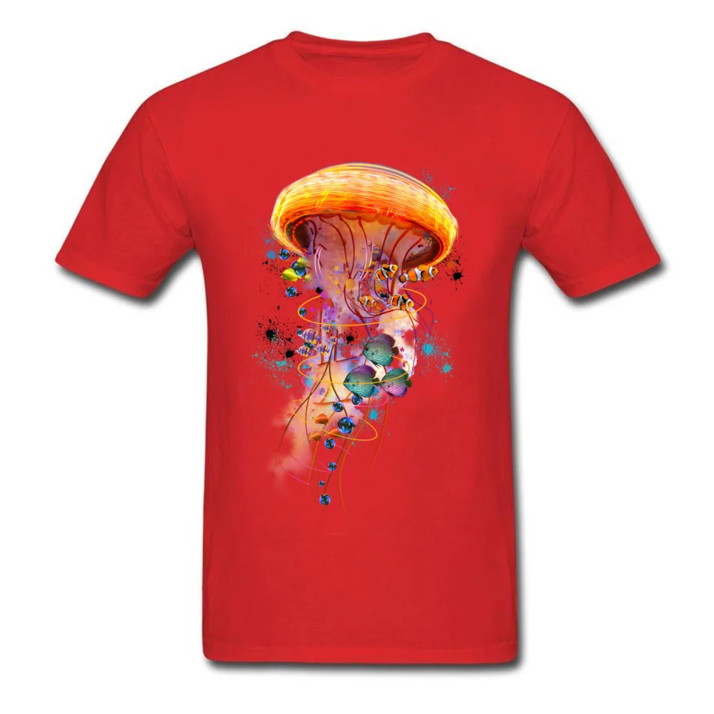 Electric Jellyfish World 100% Cotton Men Short Sleeve Tops Tees Europe Summer Fall Top T-shirts Discount Round Neck Tee-Shirt Electric Jellyfish World red