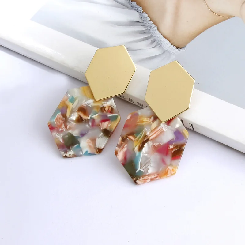 

QTWINDY Acrylic Acetate Earrings 2019 Fashion Geometric Leopard Print Drop Earrings For Women Tortoiseshell Earring Jewelry