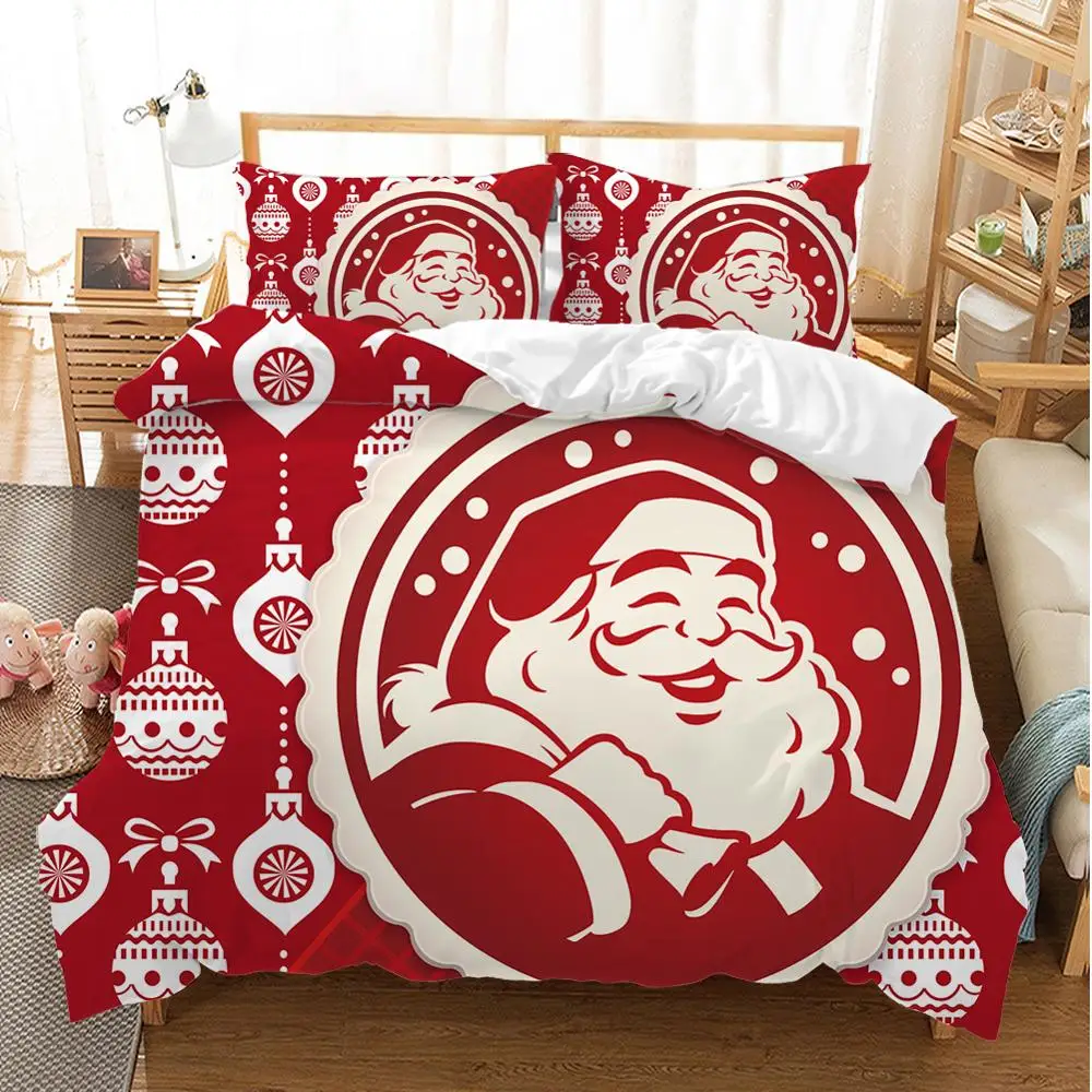 

100% Microfiber Duvet Cover Set 3D Printed Merry Christmas Full Queen King Size Santa Claus Print Soft Bed Sheet Pillowcase