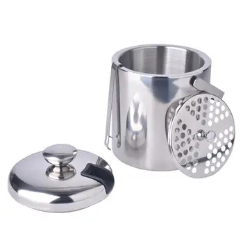 

ROSENICE Stainless Steel Ice Bucket 1300ML Double Layers Ice Container Portable Bar Red Wine Barrel Kitchen Bar Tools