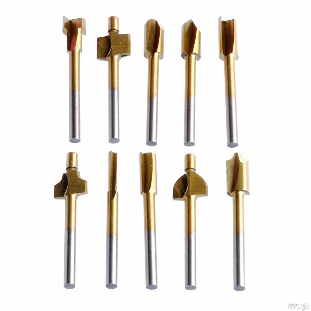 10Pcs/Set 3mm Titanium Mini Hss Router Bits Trimmer Shank For Dremel