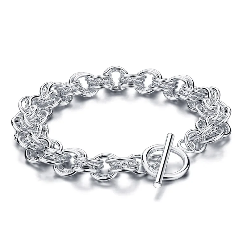 

Fashion Men's Silver Bracelet. Solid silver bracelet for men .100% 925 sterling silver jewelry charm bracelets and bangles