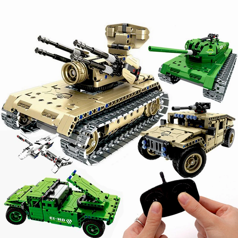

DIY Electric Remote Control Building Blocks Military Chariot Children Educational Toy Simulation Cool Shape