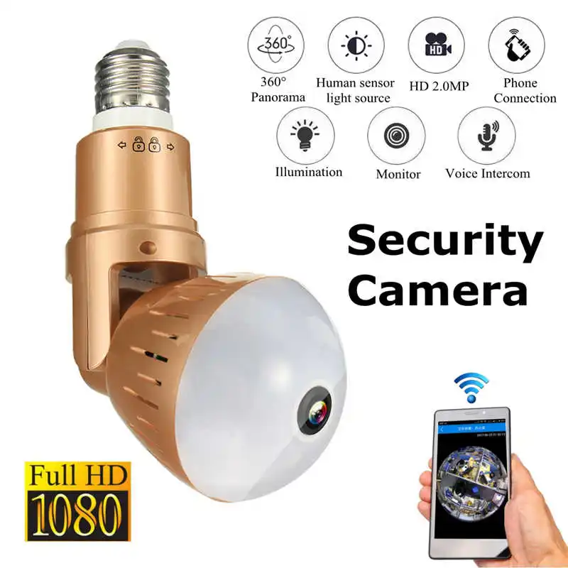 

360 Degree 1080P HD Panorama Monitor Panoramic Wireless Wifi IP Light Bulb Security Camera Home Monitor