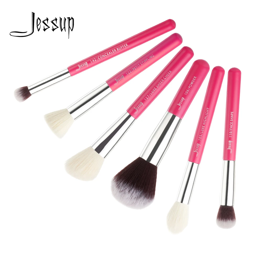

Jessup Brushes 6pcs Rose-carmine/Silver Professional Makeup Brushes Set Cosmetics Brush Tools kit Concealer Cheek Highlight T204