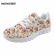 INSTANTARTS боксер цветочные кроссовки женские повседневные туфли на плоской подошве с милой собачкой и цветочным принтом Кроссовки для женщин студенческие дышащие туфли на плоской подошве