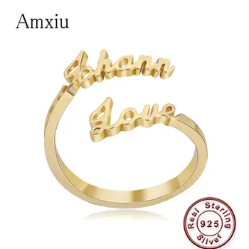 

Amxiu Custom Two Names 925 Sterling Silver Ring Personalized Engrave Any Name Adjustable Open Rings For Girl Lovers Jewelry Gift