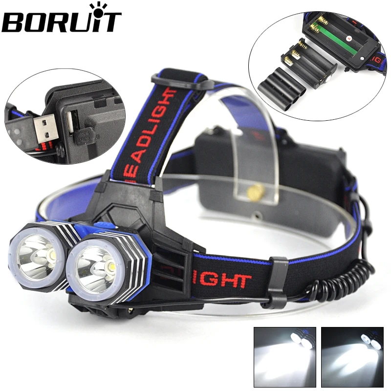 Headlight 5000 Lumens 2x XM L T6 LED Headlamp Head Lamp Light 2 T6 Outdoor Lanterna