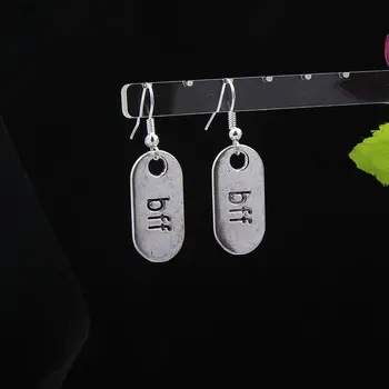 

Fashion Jewelry 50 Pair Retro Silver Lovely Lovely Bff Tag Charm Pendants Drape Earrings Hoop DIY For Women Top Quality F812