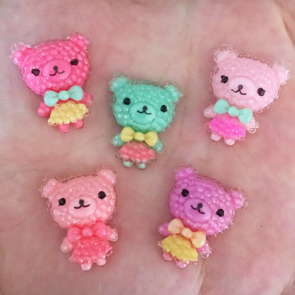 

New DIY Mix 10PCS Resin lovely bow bear flatback Rhinestone Scrapbook handmade ornaments buttons PF170