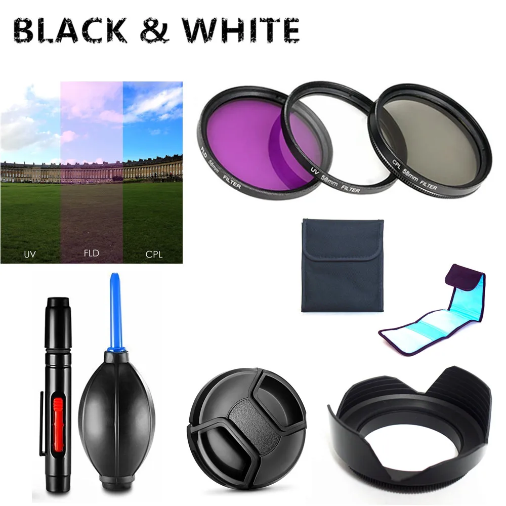 49mm UV FLD CPL Filter / Lens Hood / Cap / Cleaning pen / Air Blower