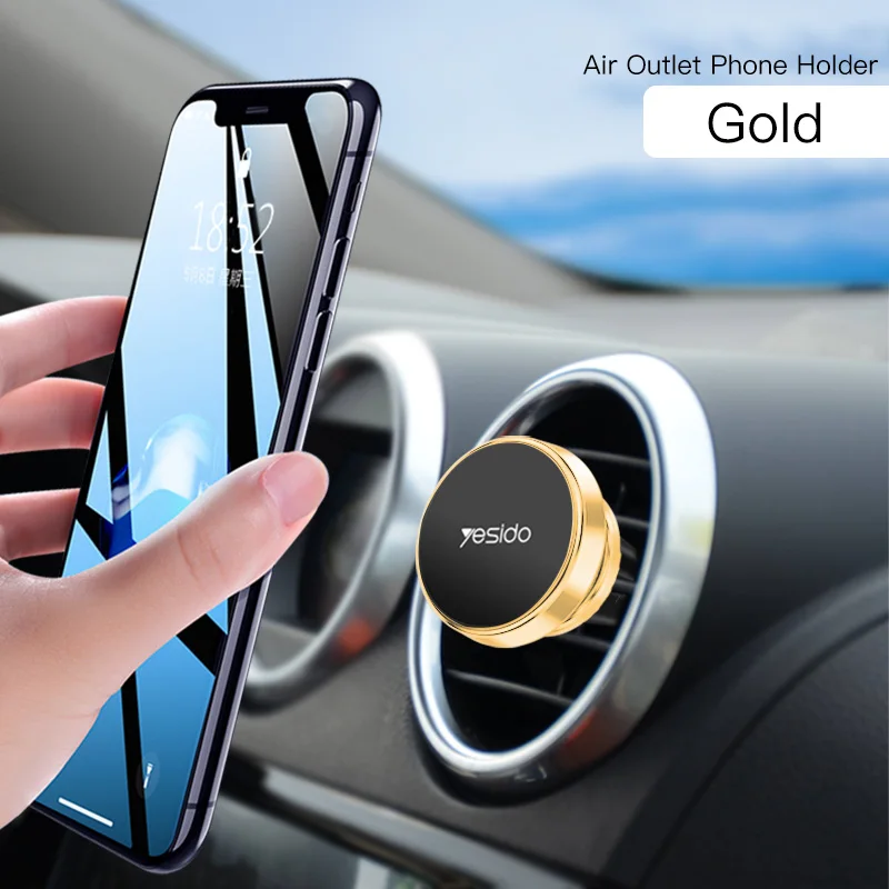 Yesido магнитный автомобильный держатель для телефона держатель на вентиляционное отверстие автомобиля gps сильный магнит металлический Автомобильный держатель Подставка для iPhone samsung Xiaomi - Цвет: Gold Air Vent