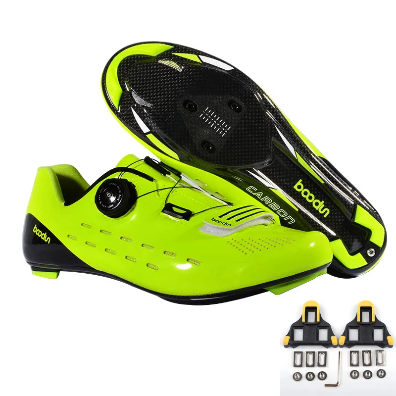 green with cleats Сверхлегкая велосипедная обувь для мужчин, углеродистая подошва, обувь для шоссейного велосипеда, профессиональная команда, велосипедные кроссовки, велосипедные носки для велогонок - Цвет: green with cleats