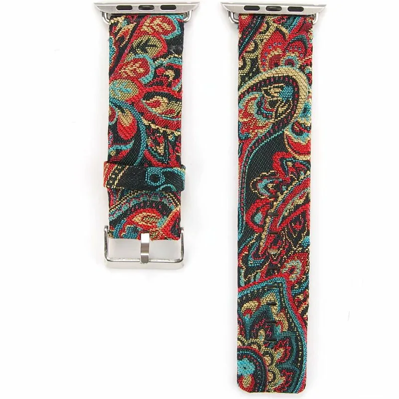 red national wind Кожаный ремешок с цветочным принтом для Apple Watch band 44 мм/40 мм/42 мм/38 мм iwatch 5/4/3 браслет кожаный ремешок для часов серии 5 4 3 2 1 - Цвет ремешка: red national wind