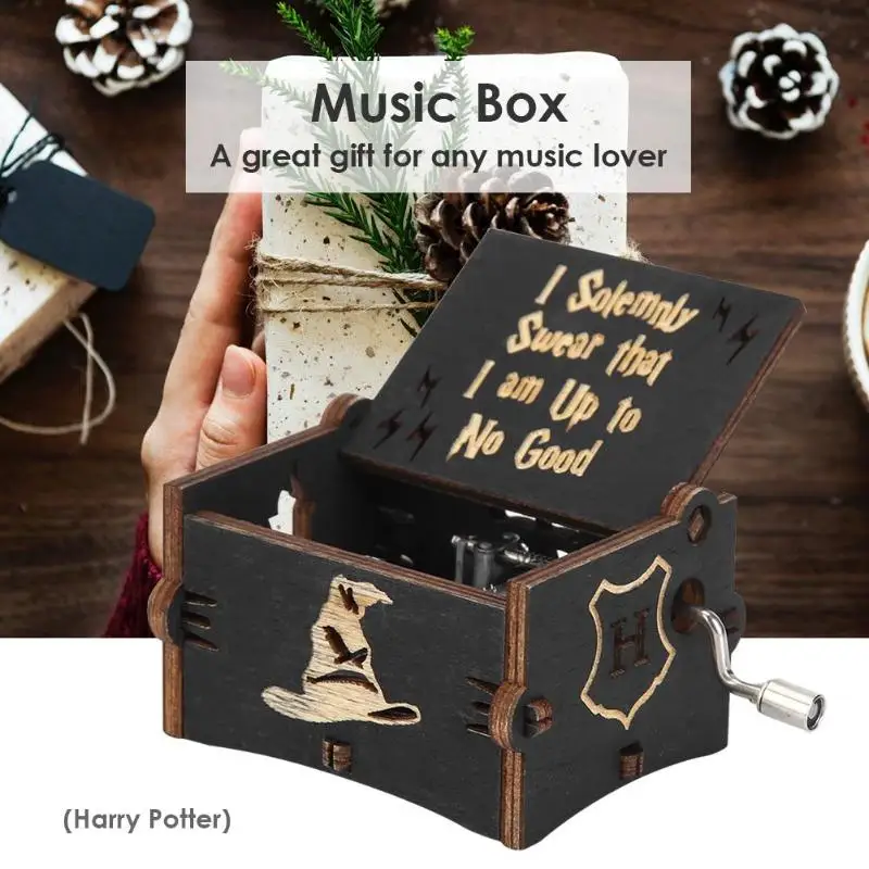 

Vintagewooden Hand Music Box Exquisite Elegant Music Box Gift Home Decoration Ornaments Child Gift (Black Harry Potte)