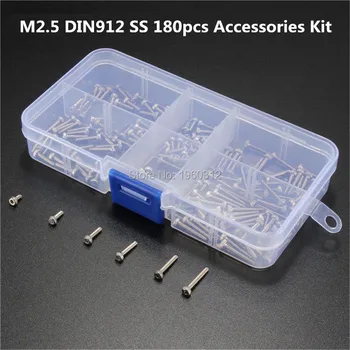

180pcs/set M2.5 * 6 / 8 / 10 / 12 / 16 / 20mm Hex Socket Head Cap Screw Stainless Steel M2.5 screw Accessories Kit Sample box