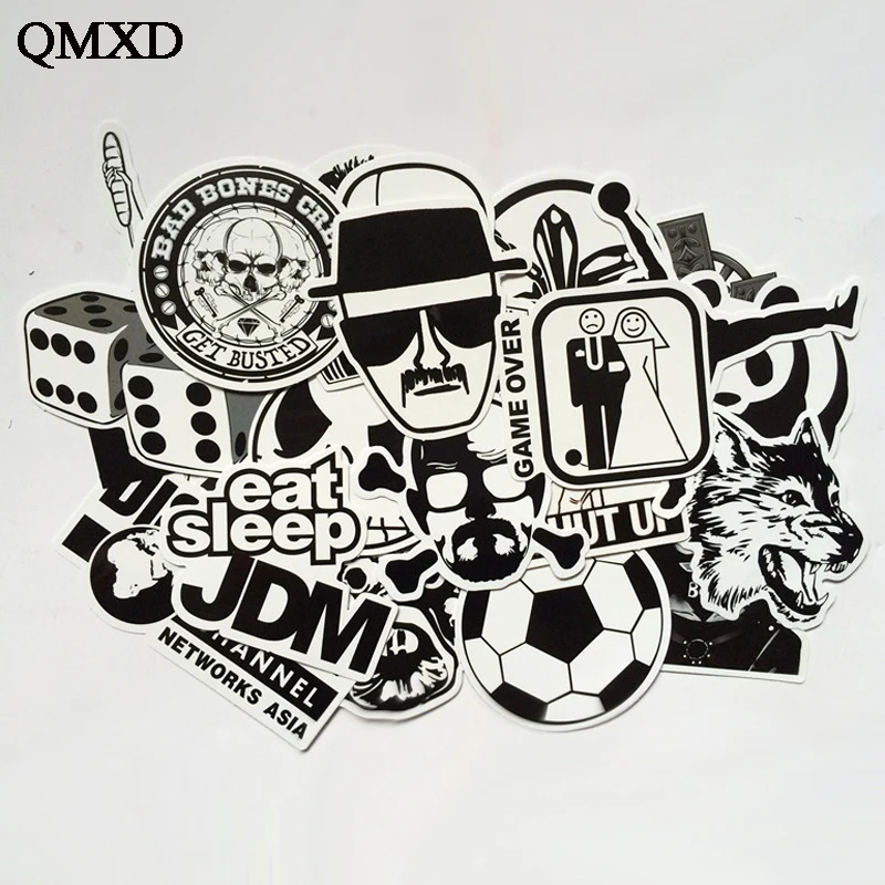 QMXD 60 PcsBlack и белый Прохладный DIY наклейки для Скейтборд ноутбука Чемодан сноуборд