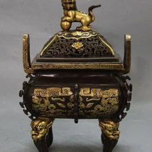 Xd 002514 " Клеймо Китайский Фиолетовый Бронзовый 24 К Золотой Цветок лев Курильница Курильница Статуя