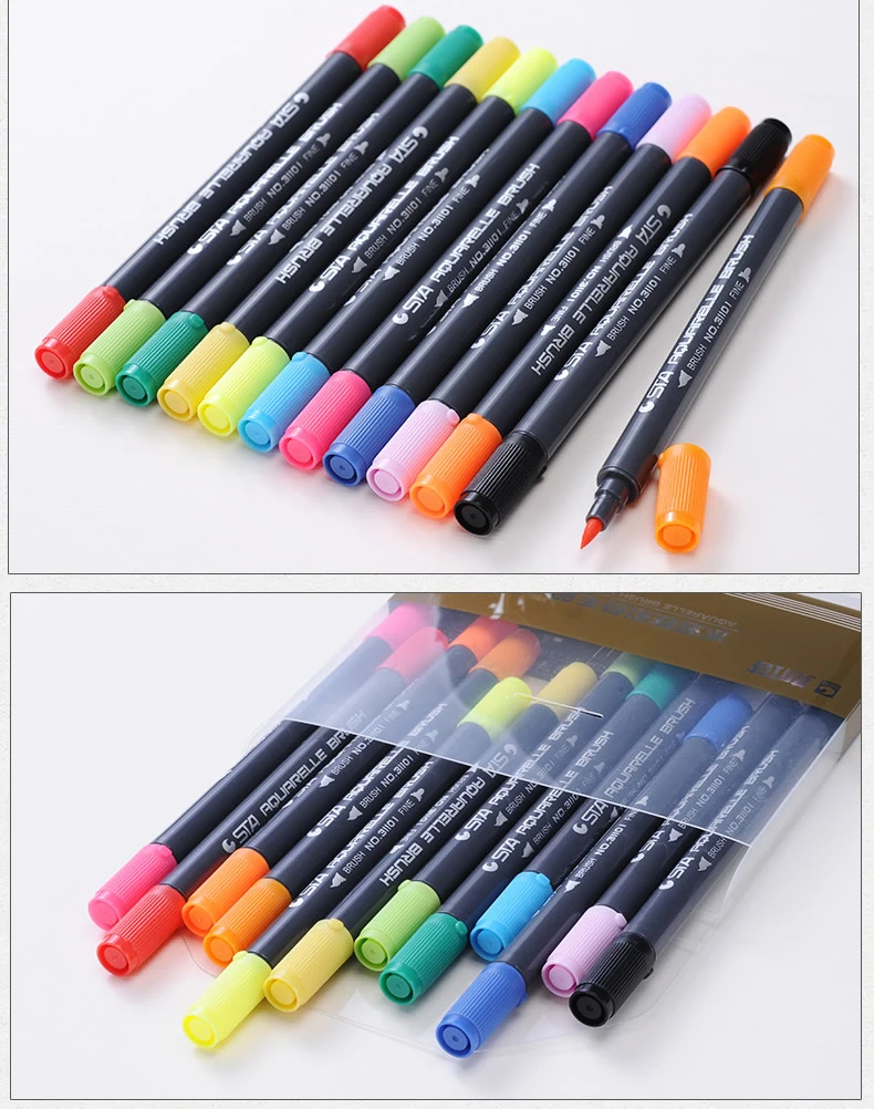STA маркеры кисти для рисования 12/24/36/48/80 цветов с двойным наконечником, спиртовая основа, высокое качество чернил для рисования манги, аниме, дизайна, эскизов