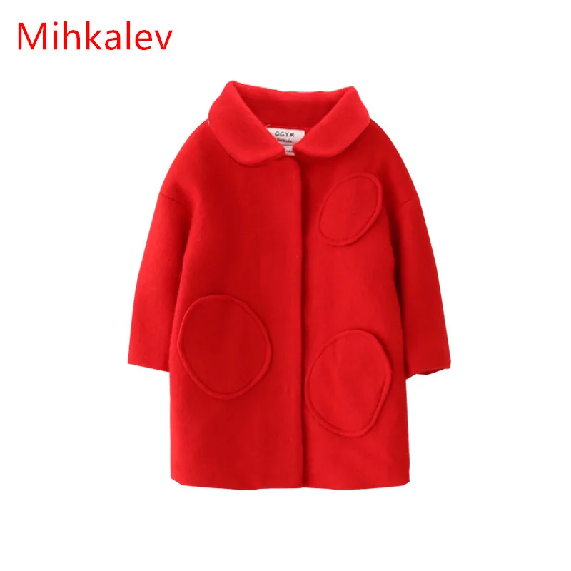 Mihkalev Fashion solid red wool coat for girls winter jackets and coats