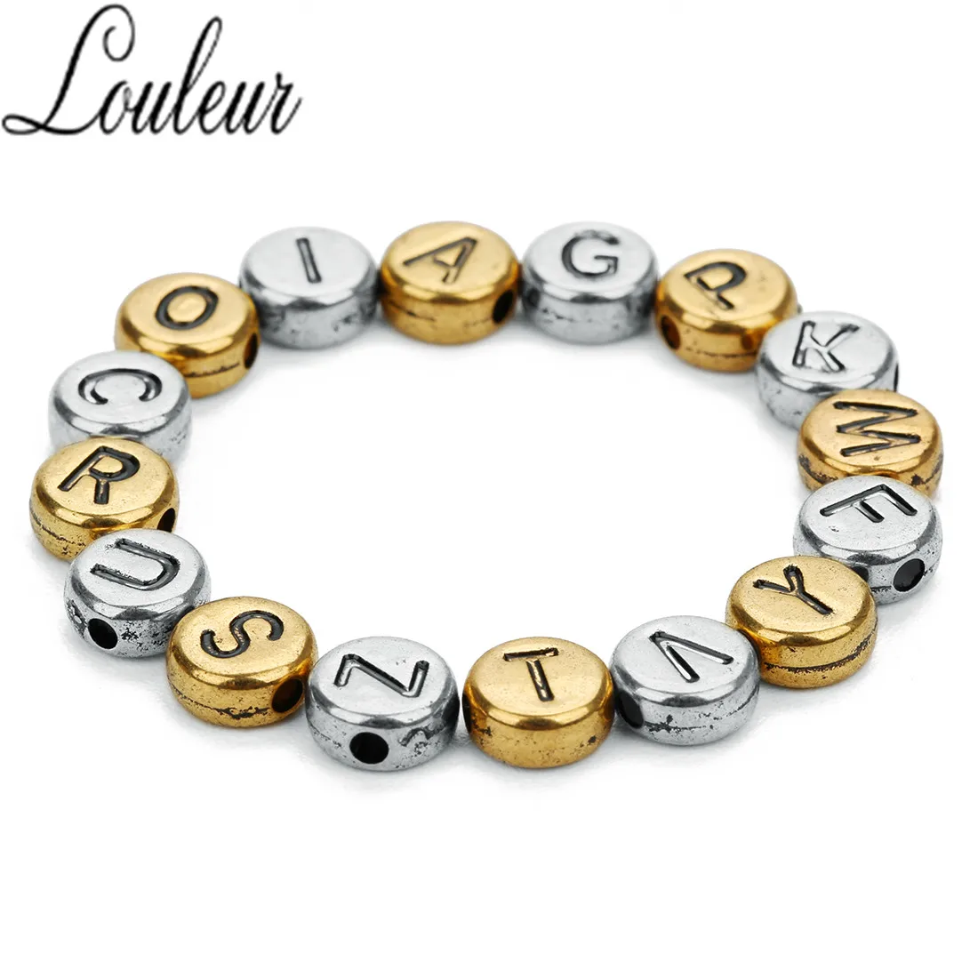 

louleur Wholesale 100pcs/lot Outer Dia 7mm Hole 1.5mm Acrylic Beads Loose Spacer Letter Carving Beads For DIY Bracelets Jewelry