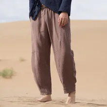 MIXCUBIC осень в Корейском стиле Лен штаны-шаровары мужские повседневные свободные льняные штаны-шаровары для мужчин белье ноги брюки, размер M-4XL