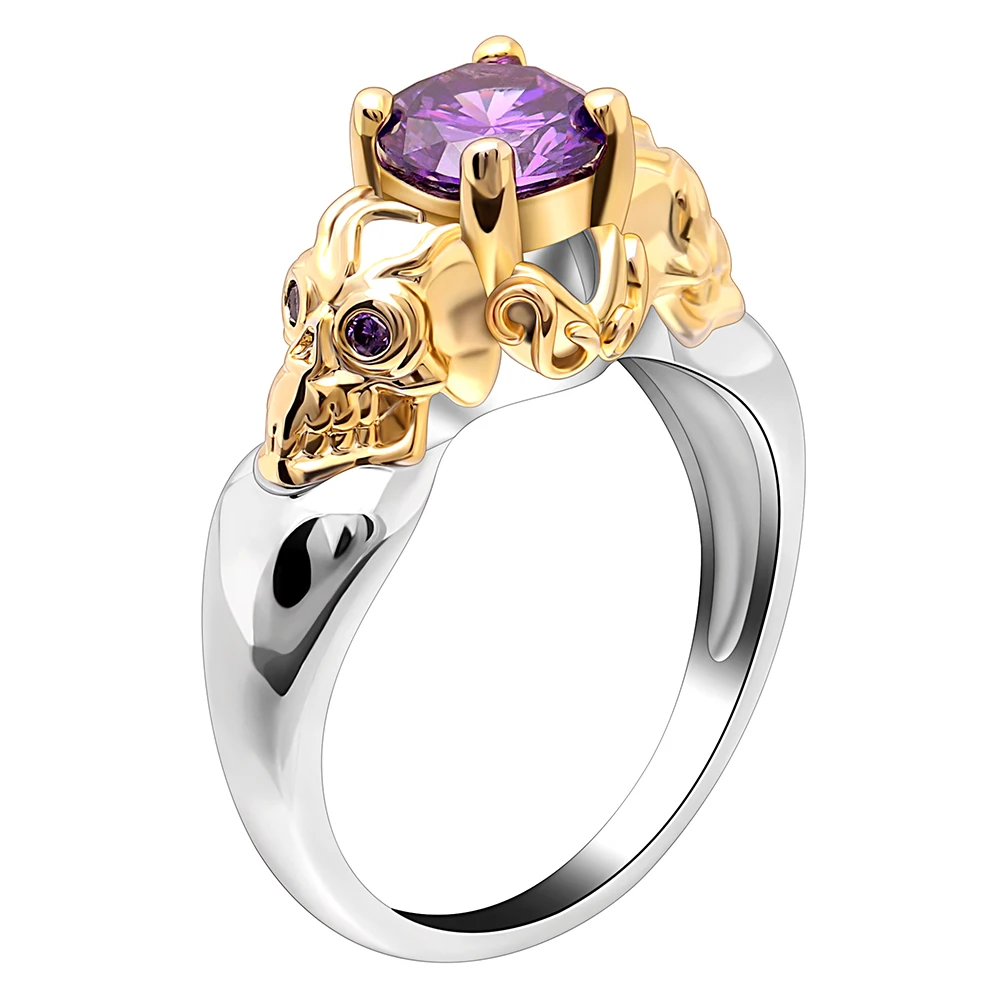 Punk Color Oro Evil Skull Ring Per Uomo Donna Fashion Purple Cz Bands Custom Cocktail Finger Ring Jewels Anello Uomo