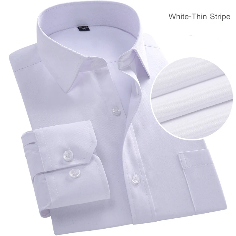 U& SHARK, Мужская Базовая рубашка, формальная, деловая, саржевая ткань, легкий уход, длинный рукав, белые топы, рубашки для социальных работ, одежда для офиса - Цвет: White Thin Stripe