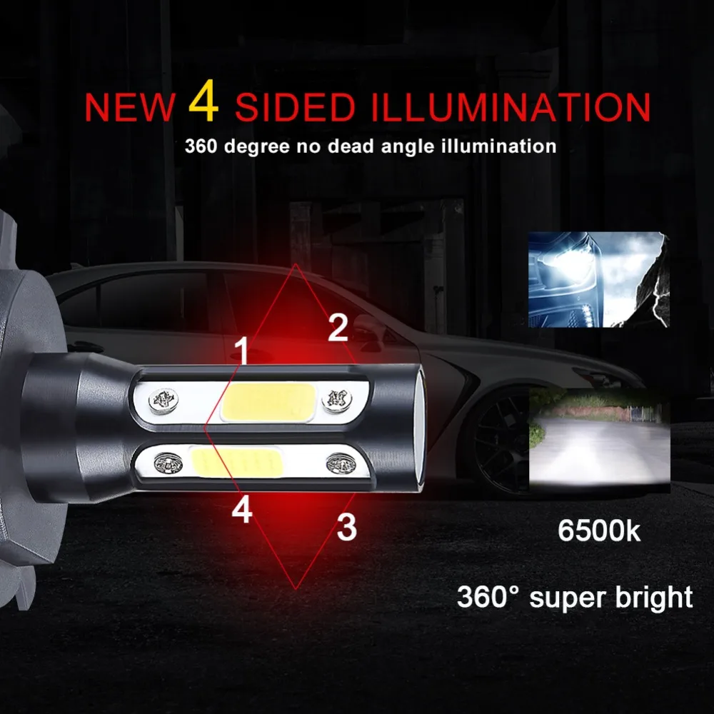 Foxcncar 4 Side H4 LED H7 Car Headlight H8 H9 H11 9006 HB3 9005 HB4 Hi Lo Beam H4 COB 10000LM 12V 24V Mini Truck Car Motorcycle Foxcncar 4 Side H4 LED H7 Car Headlight H8 H9 H11 9006 HB3 9005 HB4 Hi Lo Beam H4 COB 10000LM 12V 24V Mini Truck Car Motorcycle