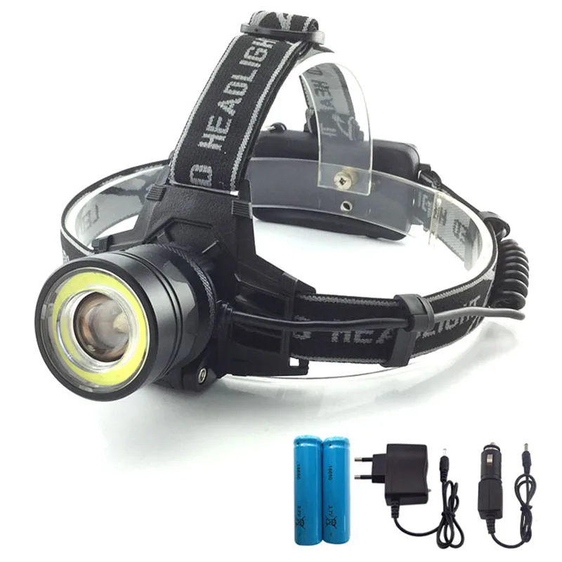 Фара COB LED T6 фонарь перезаряжаемый налобный двойной светодиодный световой 18650 для