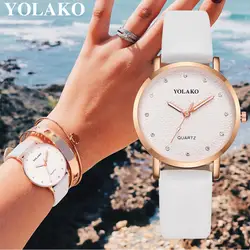 YOLAKO Для женщин Повседневное кварцевые Кожаный ремешок новый ремень часы аналоговые наручные часы Роскошные модные Повседневное золото