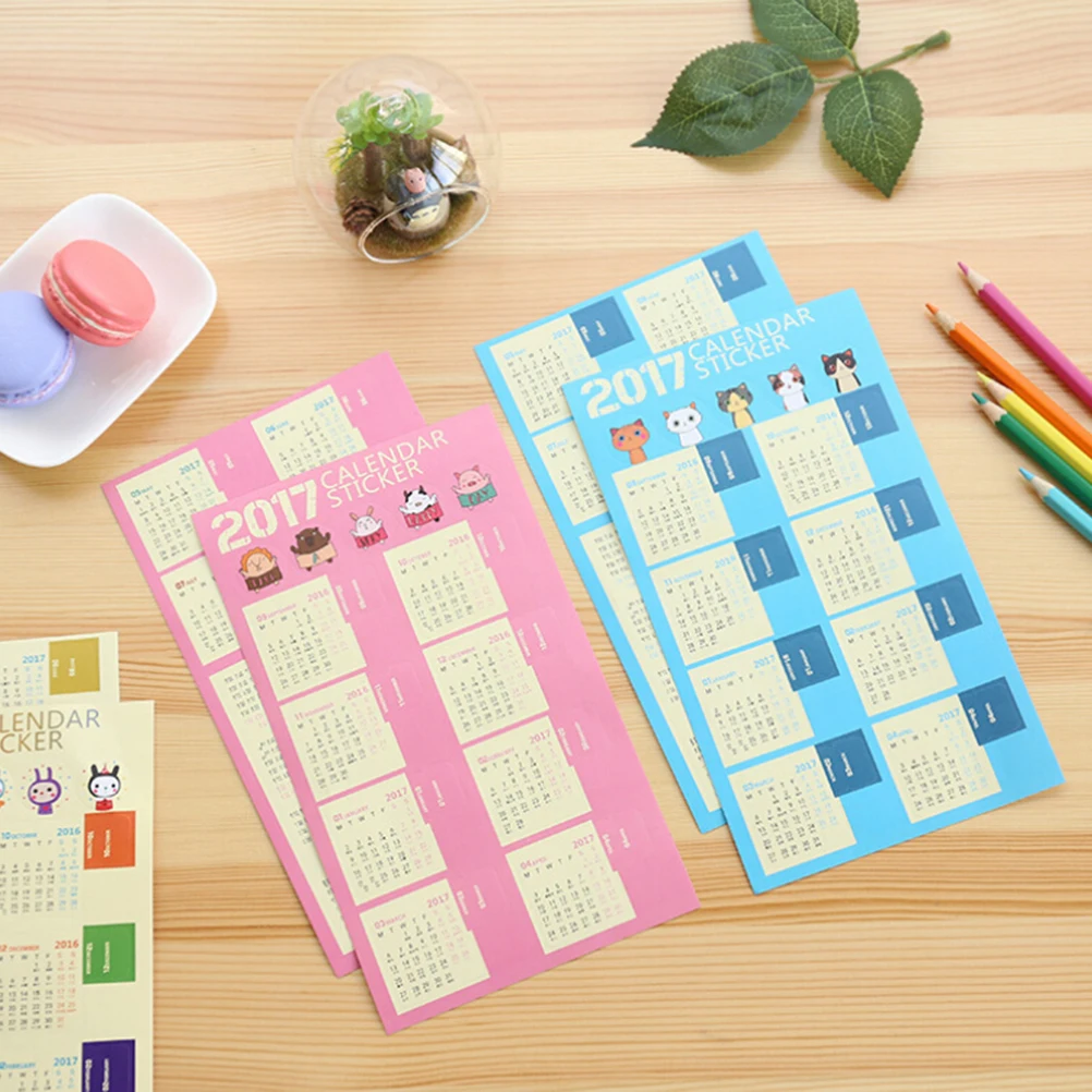 New 2Pcs/Pack 2017 Year Creative Cute Animals Mini Calendar Stationery Decorative Stickers Calendar Sticker School Office Supply