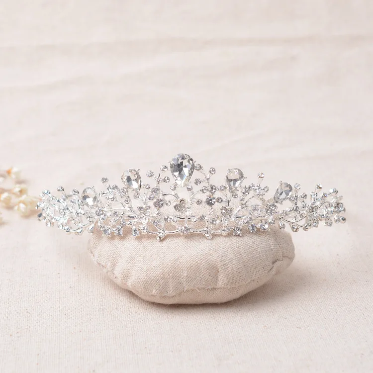 

Fashion Crystal Silver Planted Bridal Tiaras Crown Wedding Hair Accessories Rhinestone Pageant Crowns Headdress tiara de noiva