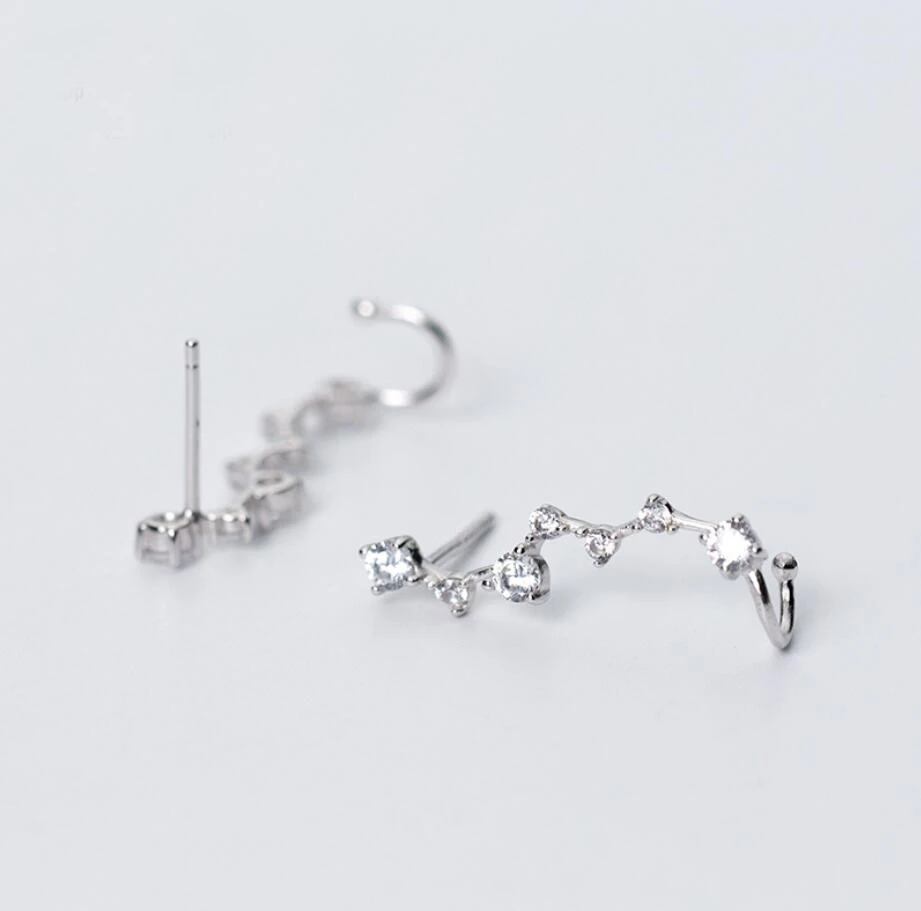 

925 Sterling Silver Bling CZ Line Climber Crawler Wrap Cuff Stud Earrings A1560