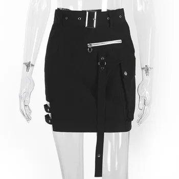 

Black Punk Skirt Harajuku Women High Waist Zipper Buckle Bodycon Mini Skirts Streetwear Retro Gothic Sexy Short Skirt Jupe Femme