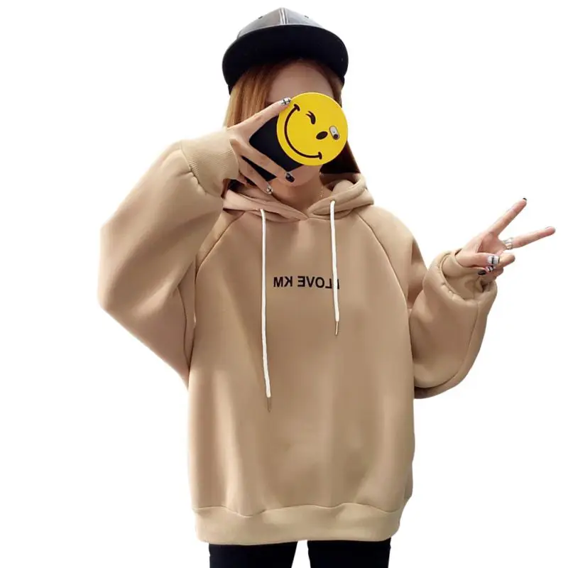 

Hooded Sweatshirts Plus Size Women Autumn Winter Warm Long Sleeve Letter Print Thickening Plus Velvet Loose Tops