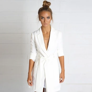 

Women Solid Color Pad Shoulder Lapel Collar Long Sleeves Trench Coat Leisure All Matching Outfit White TA02800089