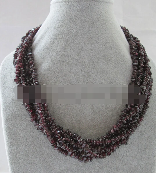 

0002985 Beautiful 18" 6row natural garnet chip necklace - cat eye flower clasp