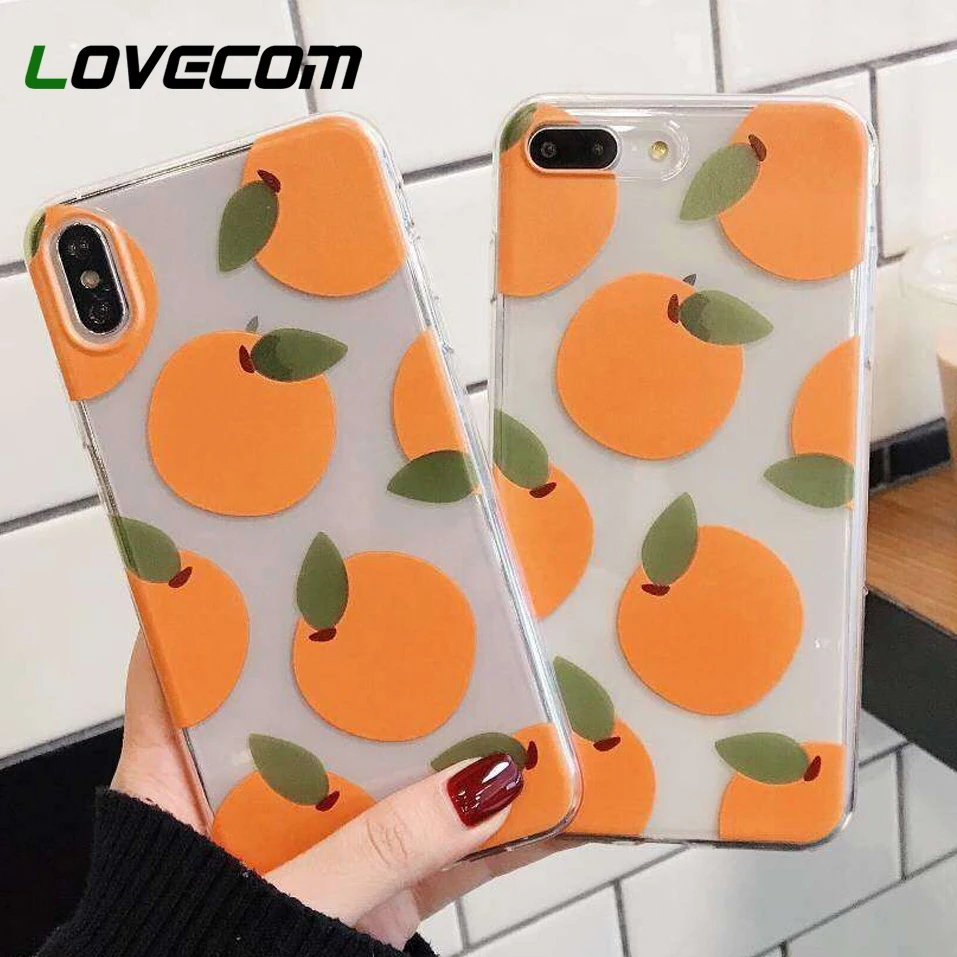 

LOVECOM Summer Fruit Orange Transparent Ultra-thin Phone Case For iPhone X XS Max XR 6 S 7 8 Plus Soft TPU Shockproof Phone Case
