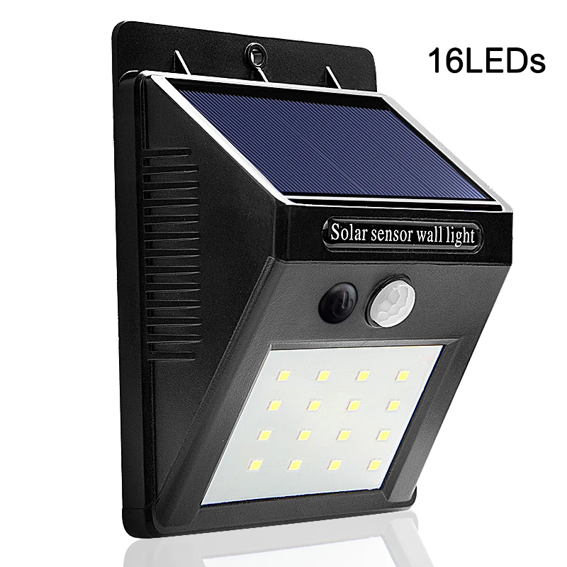 Светодиодный светильник на солнечной батарее, садовые ночные светильники, лампа с солнечной батареей, датчик движения PIR, водонепроницаемый настенный светильник на солнечной батарее для наружного украшения - Испускаемый цвет: 16 LEDs