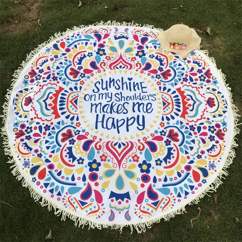 

Indian Mandala Bohemia Tapestry Wall Hanging Happy Sunshine Happy Printed Beach Throw Mat Tasse Mat Table Cloth Bikini Cover Up