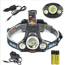 Boruit 6000LM 3x XM-L T6 светодиодный фары фара фонарь 18650 Перезаряжаемые Батарея AC/автомобиль Зарядное устройство походный рыбацкий фонарь