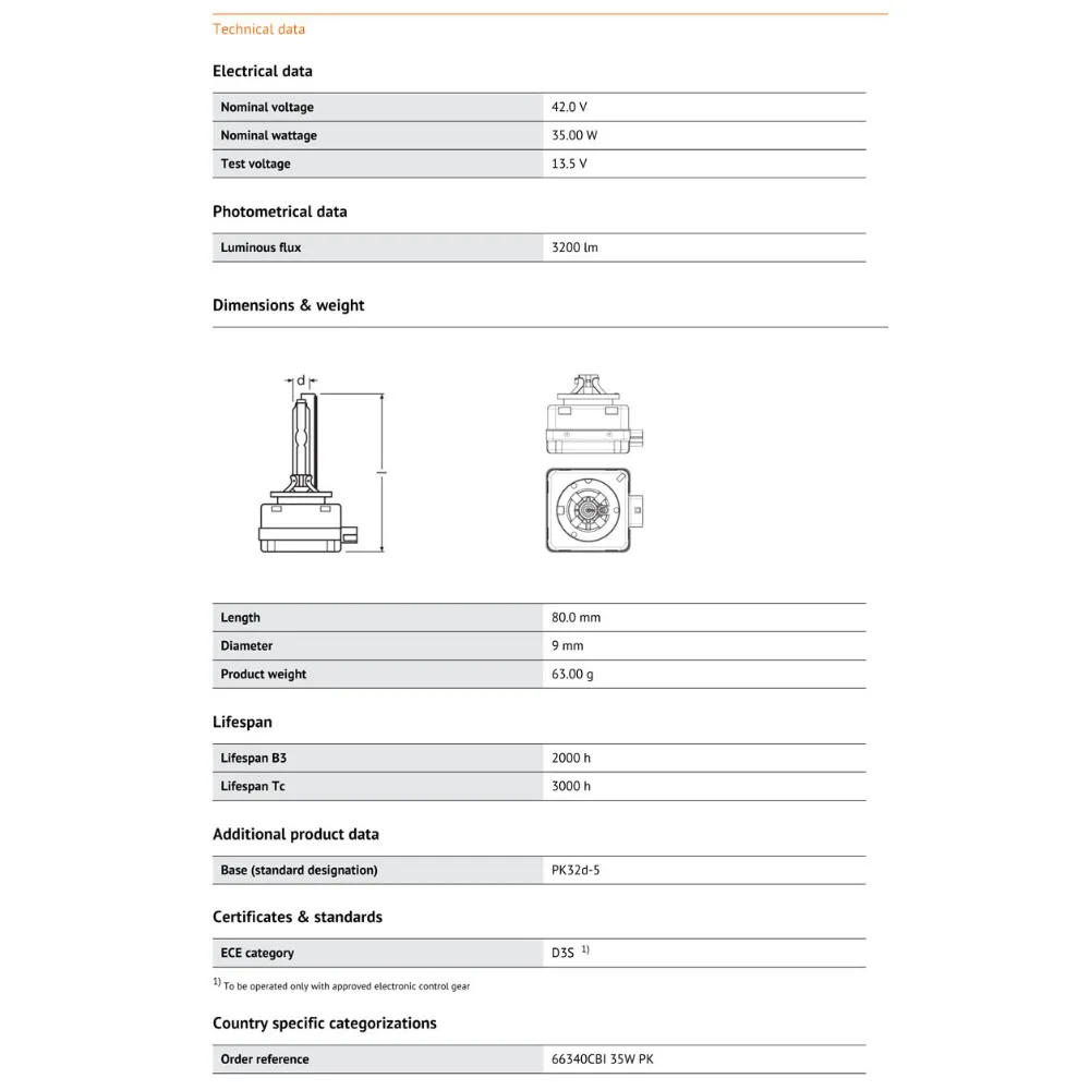 OSRAM Xenon HID D3S 66340CBI холодный синий 5500K Автомобильная фара авто Hi/lo луч стильная лампа+ 20% более светильник(один