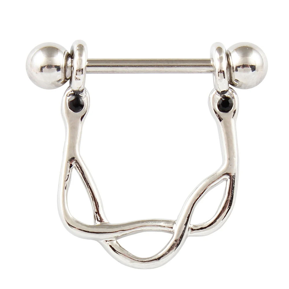 Nipple Rings Wholesale 10 Pieces/lot Double Snake 14G 16mm Stainless
