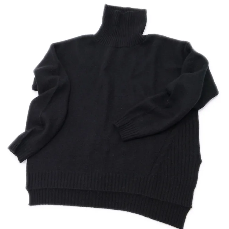  cashmere wool blend twisted knit women fashion wide loose pullover sweater open hem turtle neck irr